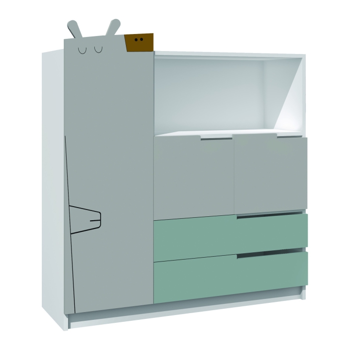 Regał do żłobka i przedszkola PU01, frezowana aplikacja Kot