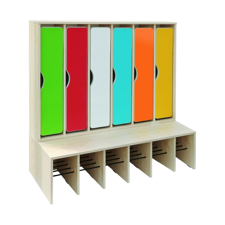 Szatnia Przedszkolak C5DW, kolorowe szafki i półka na buty