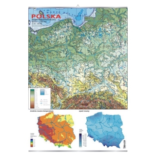 Plansza - Polska mapa hipsometryczna, mapki temperatur i opadów