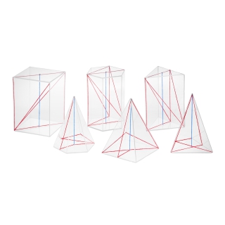 Ostrosłupy i graniastosłupy prawidłowe - 6 brył wys. ok. 18 cm